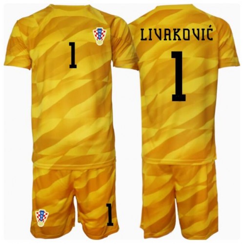 Fotbalové Dres Chorvatsko Dominik Livakovic #1 Brankářské Dětské Domácí ME 2024 Krátký Rukáv (+ trenýrky)